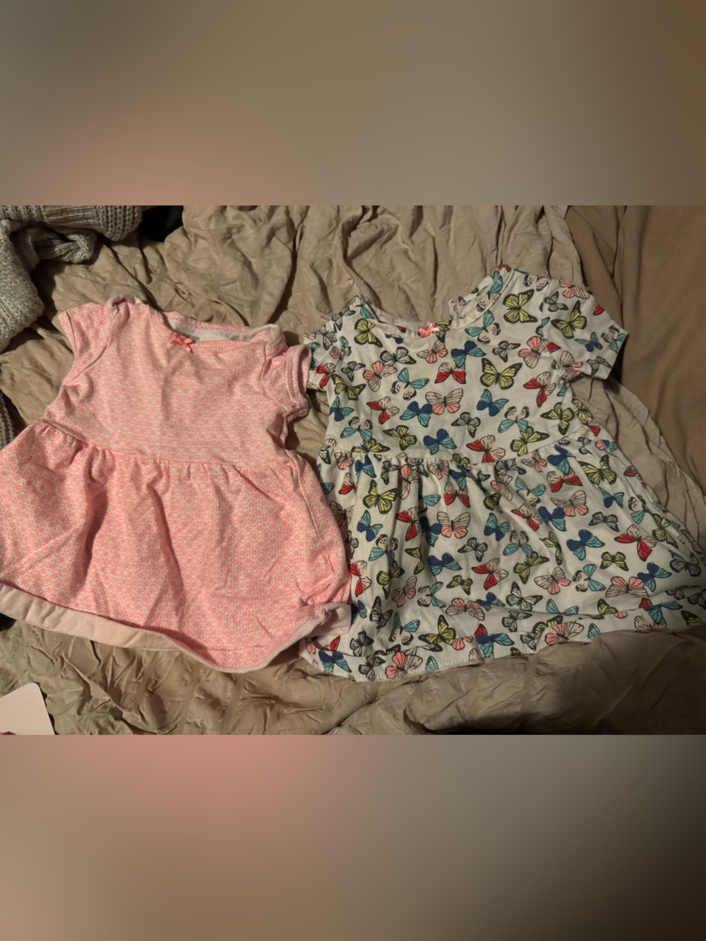 Girls' Pink & Butterfly Print Short Sleeve Dresses - Pack of 2